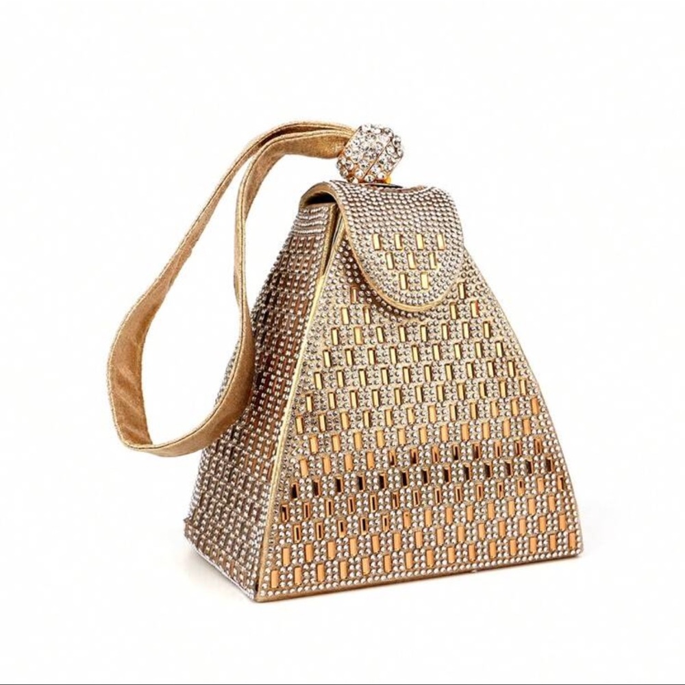 Gold Rhinestone purse Mini Irregular Shaped  pyramid Egyptian Greek goddess